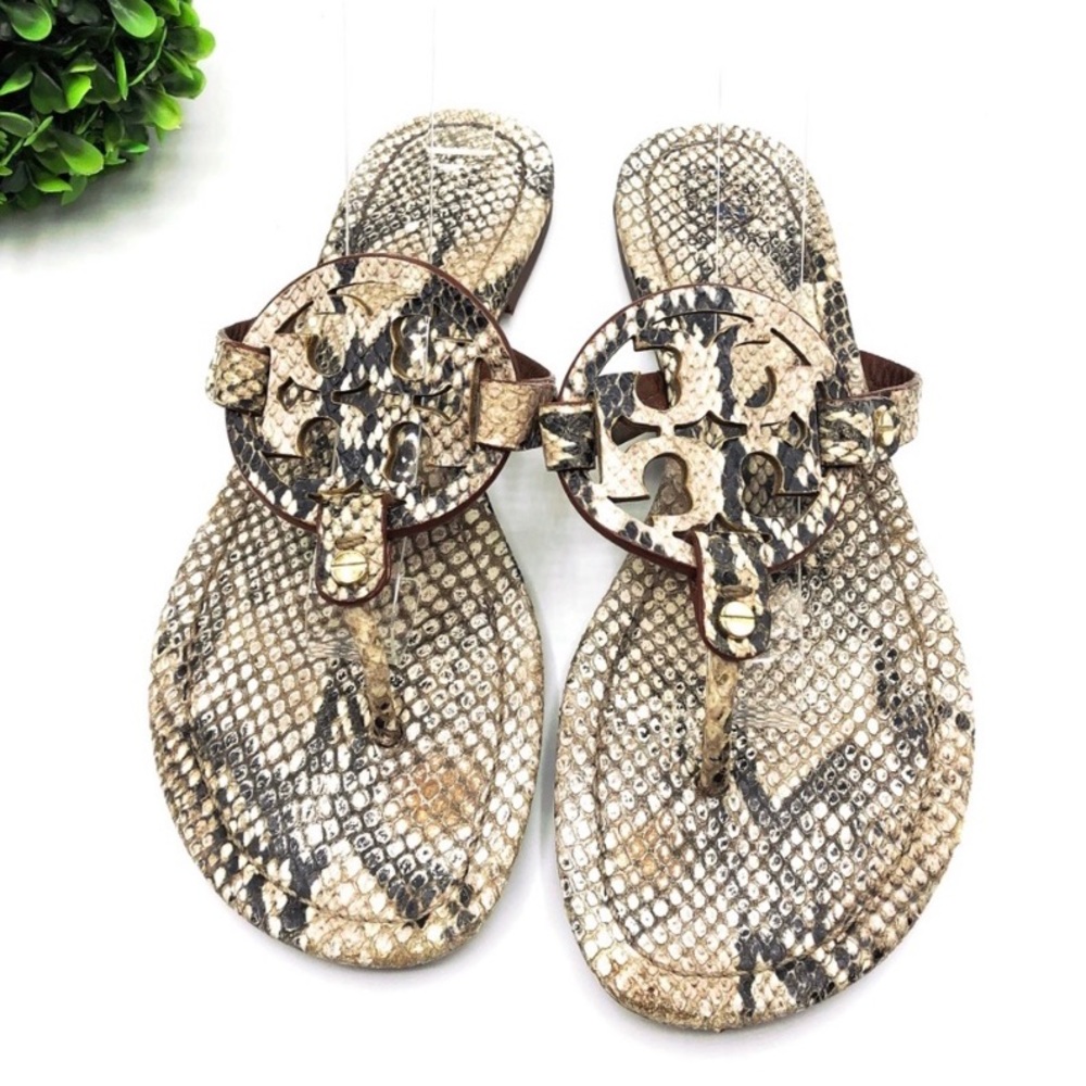 Tory Burch Miller snakeskin sandals cream